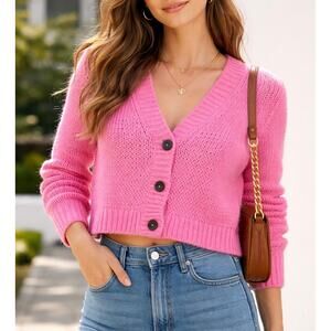 Boden Pink Cropped Cardigan Alpaca Blend Chunky Knit Button Front S Soft Girl
